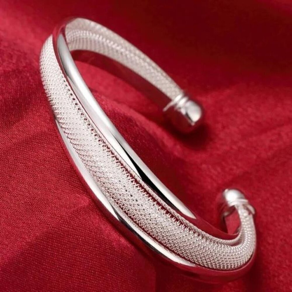 Silver Reticulated Bracelet 925 Sterling Fashion Jewelry Large Women Bangle
